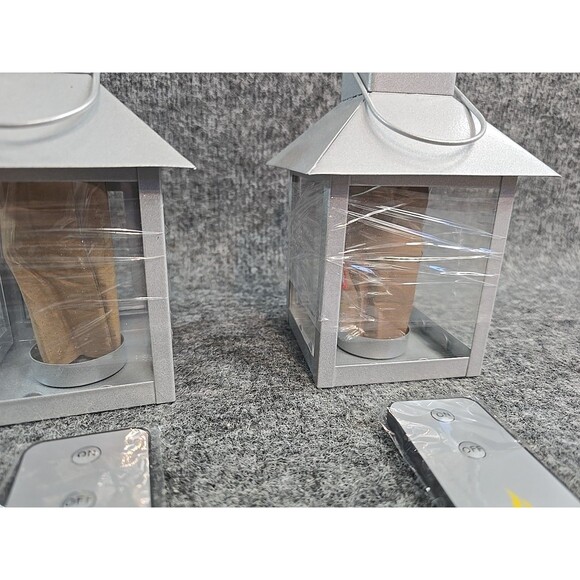 Luminara Set Of 2 Gray Mini Lanterns With Remote & Flameless Candles #3 - Picture 5 of 8